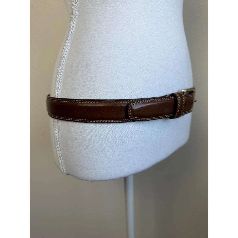 Dockers Mens Genuine Leather Belt Brown Contrast Stitch Brass 34-36 Old Money